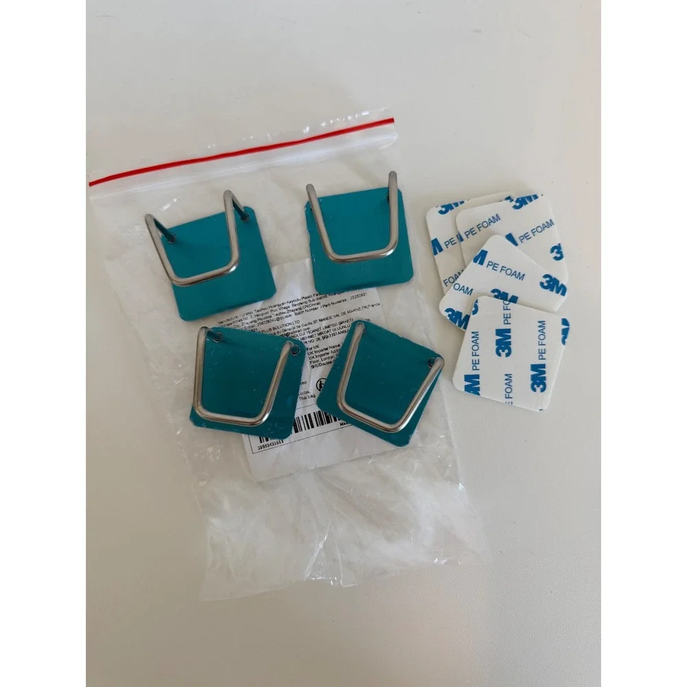 Set of 4 Teal Adhesive Wall Hooks with 3M Foam Pads Metal Wire Square Hangers